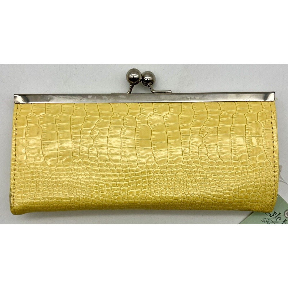 Vintage Women's Wallet Faux Alligator Skin Yellow - Picture 2 of 3